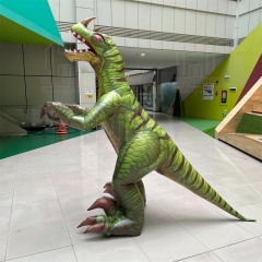 Realistic green tall thin dinosaur costume nylon smooth material custom inflatable dinosaur mascot costume