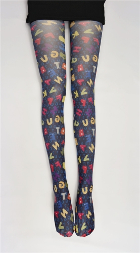 60D Print Alphabets Tights