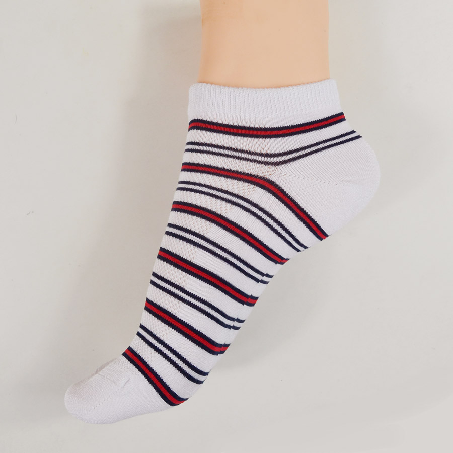 Men's Bamboo Ankle Socks jacquard stripe line color mesh instep