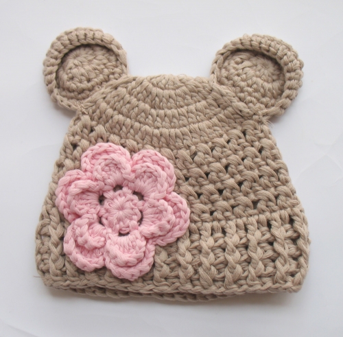 Hand-Knit Bear-Eared Baby Girl Beanie