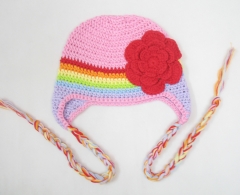 Hand-Knit Baby Girl Floral Trapper Hat