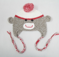 Hand-Knit Baby Pom-Pom Monkey Trapper Hat