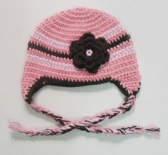 Hand-Knit Baby Girl Floral Trapper Hat