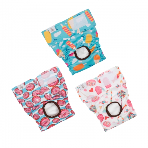 3 Pack Colorful Donuts Female Dog Diapers