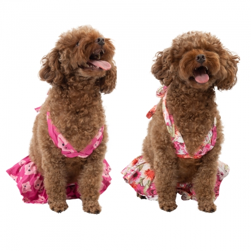 CuteBone Dog Bikini 2-Pack Swimsuit Puppy Bathing Suit for Small Dogs Clothes Flower & Pink Pig Girl Costume