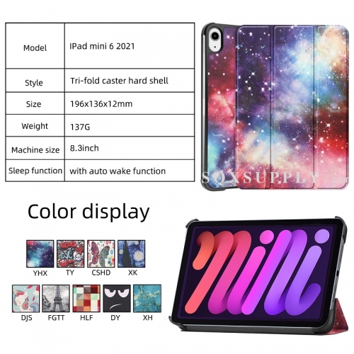 For iPad Mini 6 (2021) Tri-fold Caster Hard Shell Cover with Auto Wake Function - Painted Style