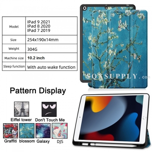 For iPad 7/8/9 (2019-2021) 10.2-inch Tri-fold Caster TPU Cover Built-in S Pen Holder with Auto Wake Function - Painted Style