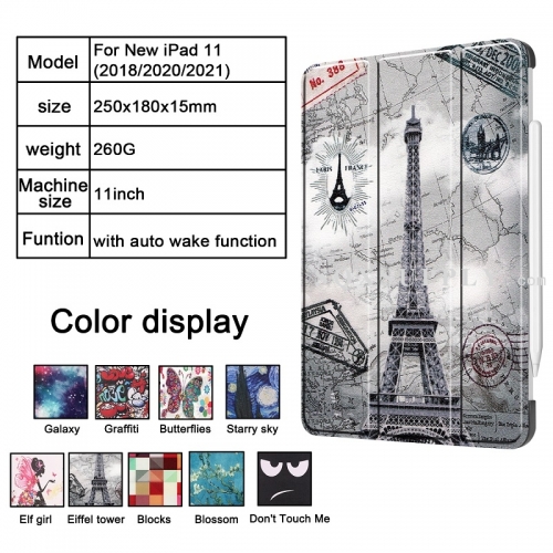 For iPad Pro 11-inch 1/2/3 Gen (2018-2021) Tri-fold Caster Hard Shell Cover with Auto Wake Function - Painted Style