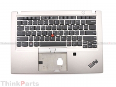 New/Original Lenovo ThinkPad T490S T495S Palmrest Keyboard Bezel US Backlit with Fingerprint Hole Silver 02HM388