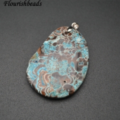 Flat Thick Big Size Natural Blue Ocean Agate Stone Pendant
