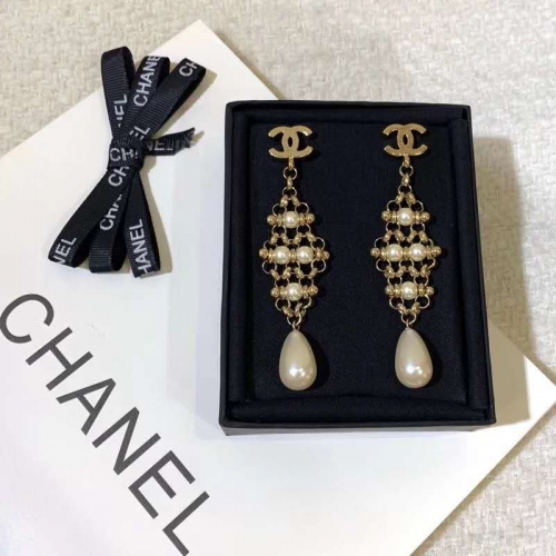 Chanel Long Drop Hollow Out Big Earring Pearl Fashion Costume Jewelry