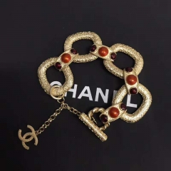 Chanel Sculptured Face Big Hoop Bracelet Red Stone Fashion Costume Jewelry