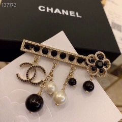 Chanel Hanging Charm Black Crystal Brooch