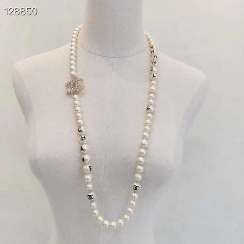 Chanel Long Necklace Metal  Glass Pearls  Imitation Pearls & Strass Gold, Pearly White, Black & Crystal 2020 Style