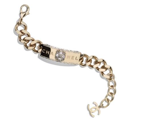 Chanel Logo Plate Chain Bracelet Metal & Strass Gold & Crystal"