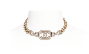 2020 Chanel Thick Chain Choker Crystal Imitation Pearls Strass Gold Pearly White Original Size Specification Same as the geniune