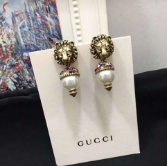 Gucci Age Gold Finish Lion head earrings with pearl Fashion Jewelry