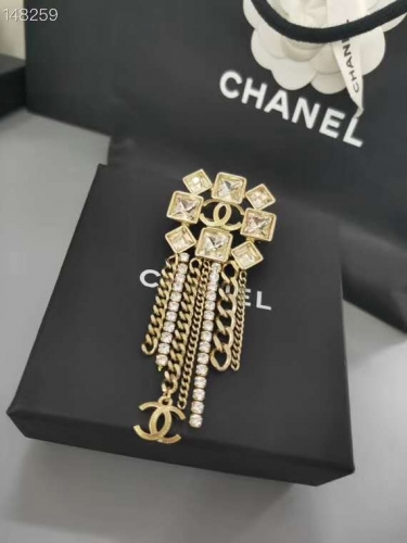 Chanel Long Chain Drop Tassel Brooch Square Strass