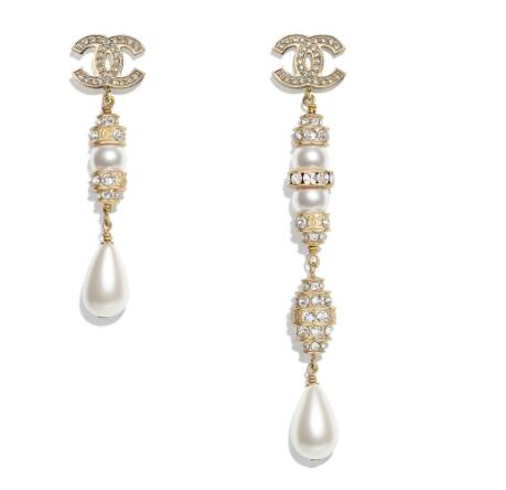 Métiers d'art 2019/20 Chanel Long Short Asymmetrical Drop Earring Metal, Glass Pearls, Imitation Pearls & Strass