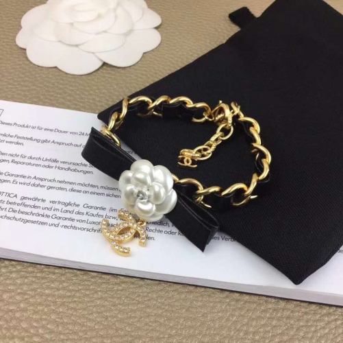 Métiers d'art 2019/20 Chanel Leather Metal Thick Chain Bracelet White Camellia Flower Charm