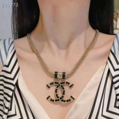 Spring Summer 2021 Chanel Metal & Lambskin Gold & Black Short Chain Necklace Big CC Pendant