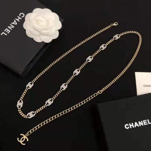 2021 Chanel Long Multi Strands Necklace Metal Chain Waist Belt CC logo