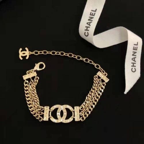 2021 Chanel Metal Chain Bracelet Multi Strands Carved Logo Gold Color