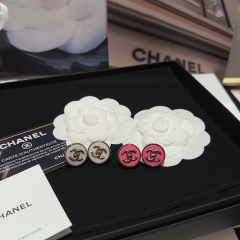 Chanel Round Cute Enamel Metal Stud Earring