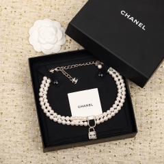 Chanel 23 Pearl Choker Strass on Lock Pendant