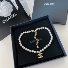 Chanel Top Replica Adjustable Classic Pearl Short Necklace Crystal Brass CC Pendant Luxury Brand Factory Outlet Wholesale