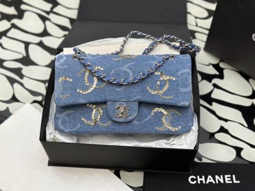 Chanel 23C Flap CF Classic Handbag Demin Sequined Logo Lambskin 1:1 AAA vs Genuine