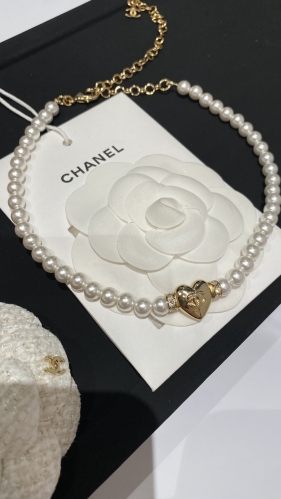 Chanel 24P Spring Summer Pearl Glazed Heart Choker Adjustable Short Necklace Earring 1:1 AAA Top Quality