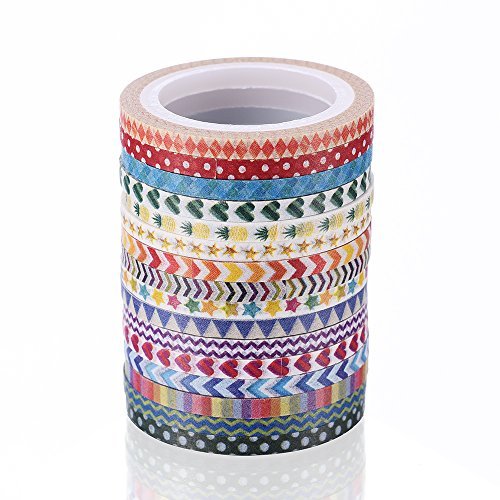 16 Rolls Washi tape Cute 3mm wide skinny Washi Tape With Colorful Designs and Patterns - Perfect For Planners, Decorating, Scrapbooking