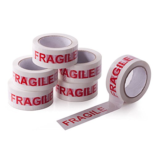 AGU Warning Bopp Fragile Printed Tape 1.9 Inch x 270 Feet (90 Yards) Pack of 6 Rolls