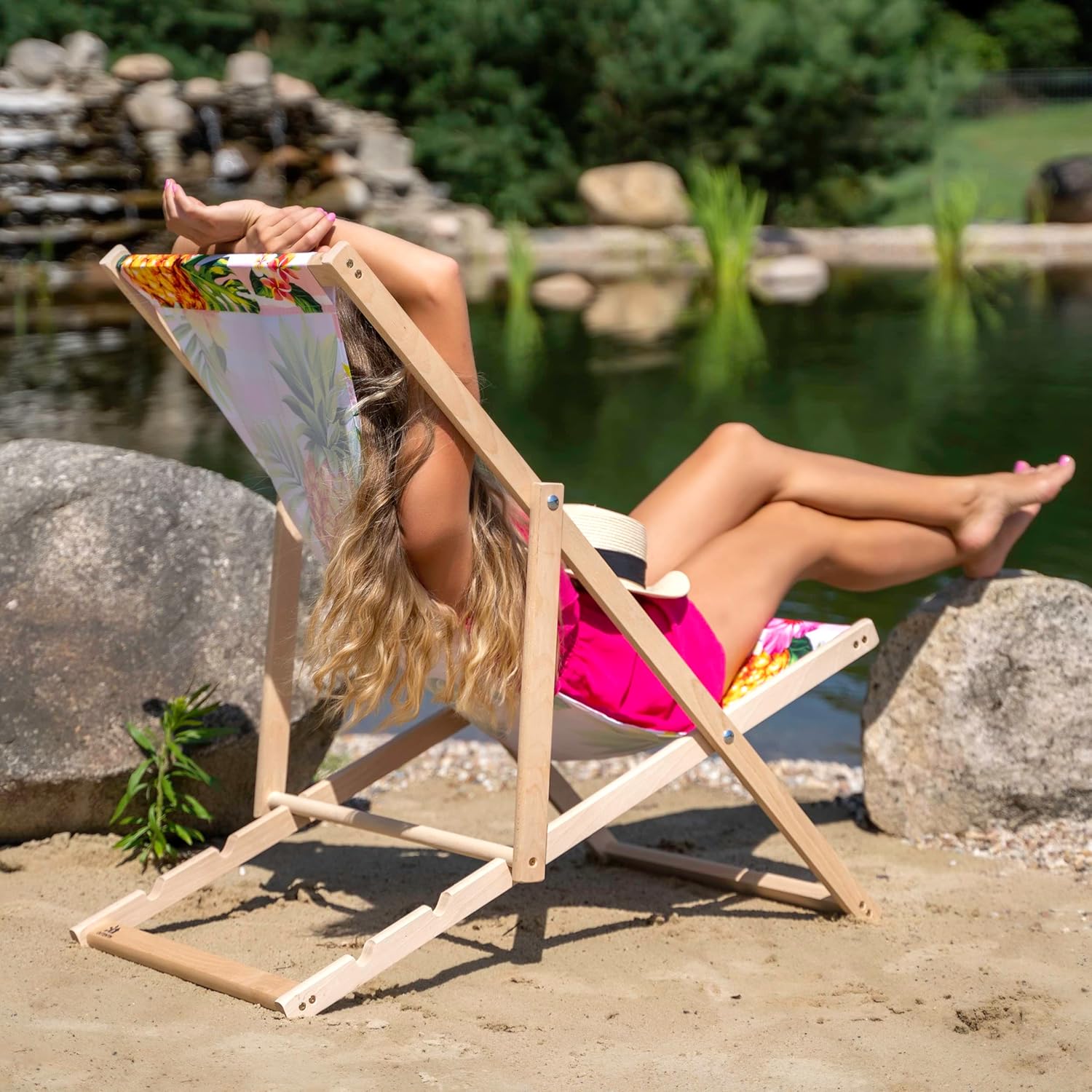 Customized Pattern Deck Chair,Folding Wooden Garden Lounger