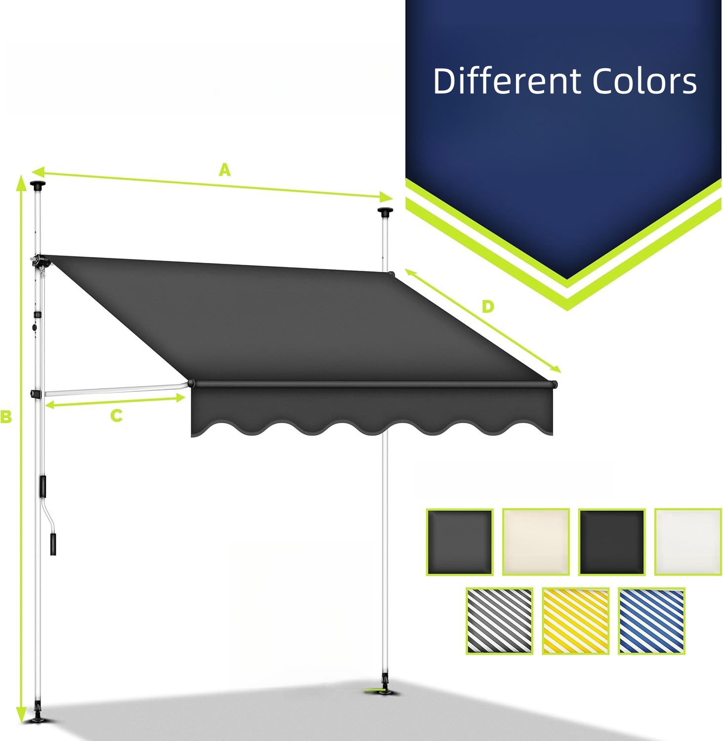 Clamp Awning Balcony Awning Sun Protection Awning Hand Crank Without Drilling