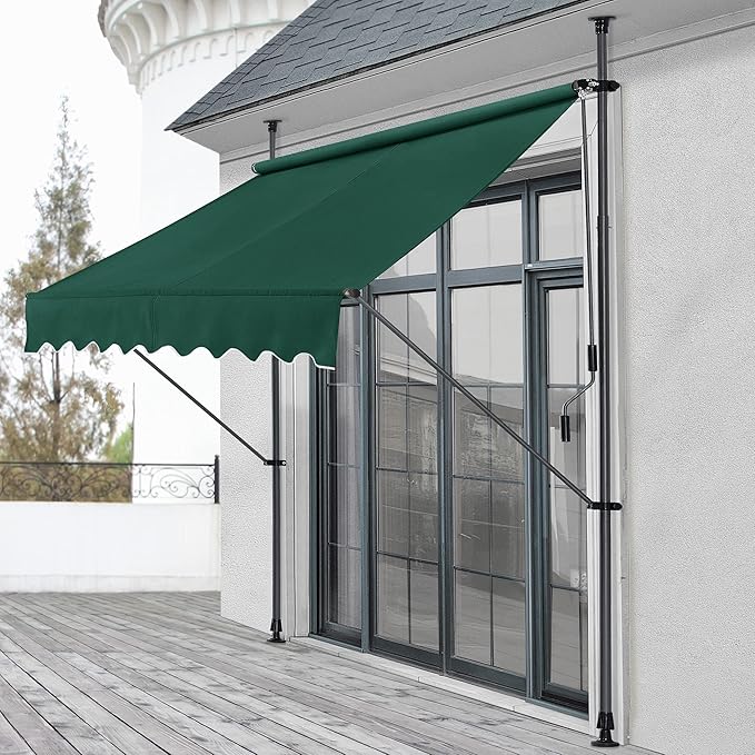 Balcony Awning Stem Awning with Hand Crank Height Adjustable UV-Resistant