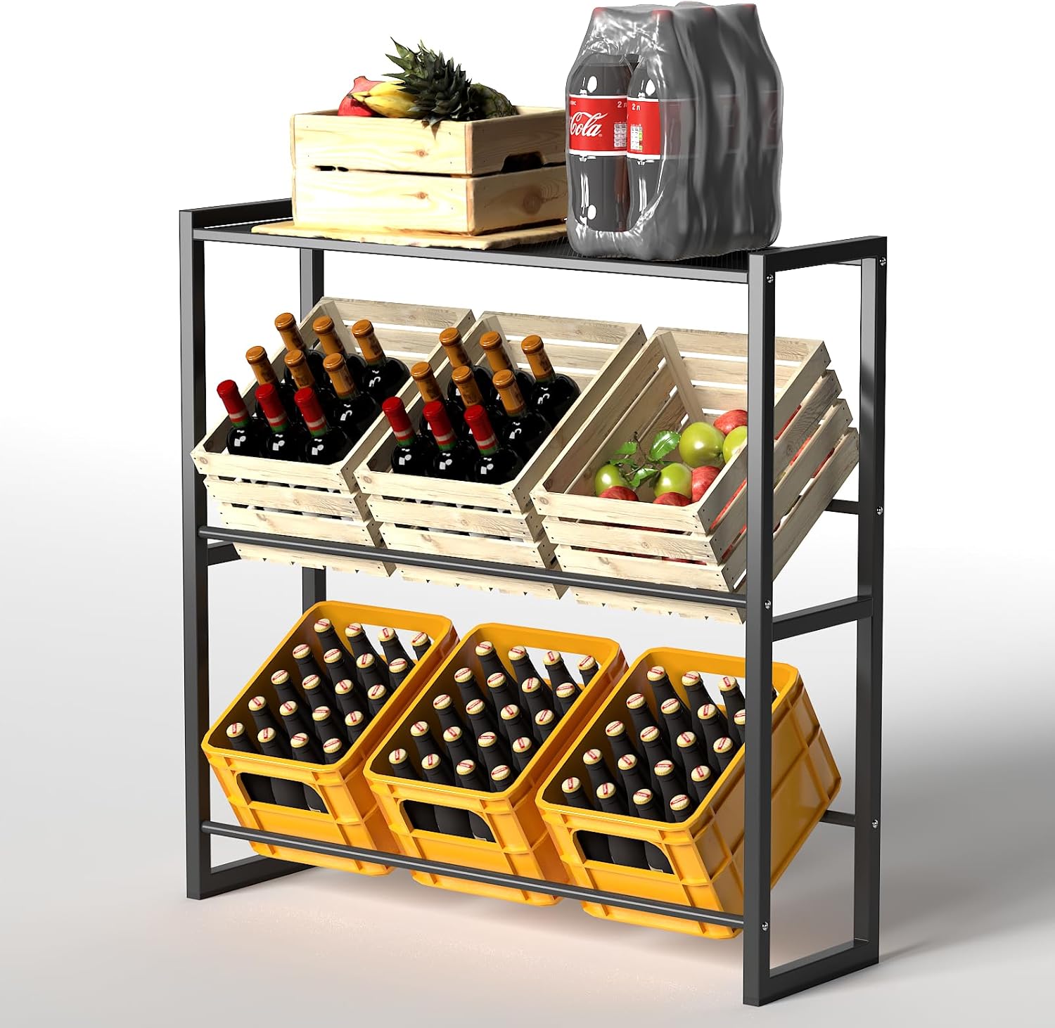 Double layer Drinks Crate Rack with Shelf, Drinks Crate Rack, Adjustable Feet
