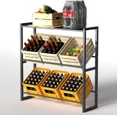 Double layer Drinks Crate Rack with Shelf, Drinks Crate Rack, Adjustable Feet