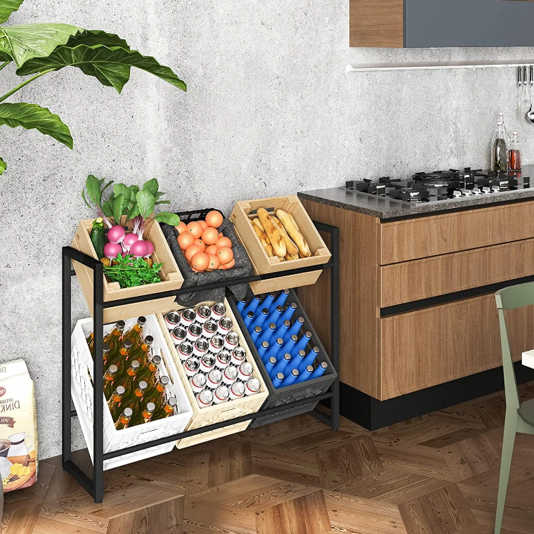 Double layer Drinks Crate Rack for 6 boxes, Drinks Crate Rack, Adjustable Feet