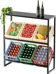 Double layer Drinks Crate Rack with Shelf, Drinks Crate Rack, Adjustable Feet