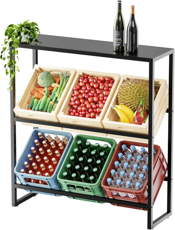 Double layer Drinks Crate Rack with Shelf, Drinks Crate Rack, Adjustable Feet