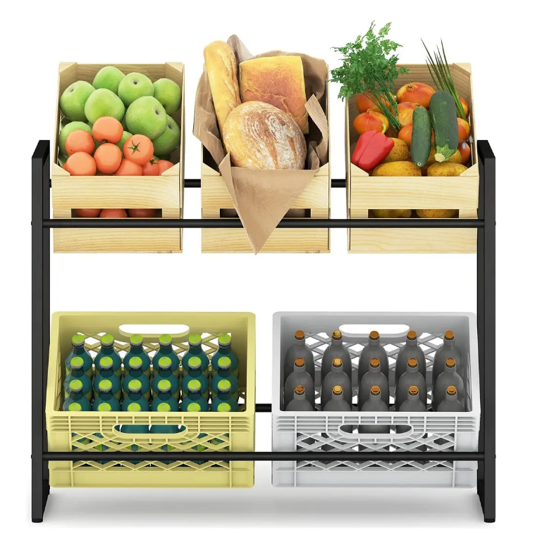 Double layer Drinks Crate Rack for 6 boxes, Drinks Crate Rack, Adjustable Feet