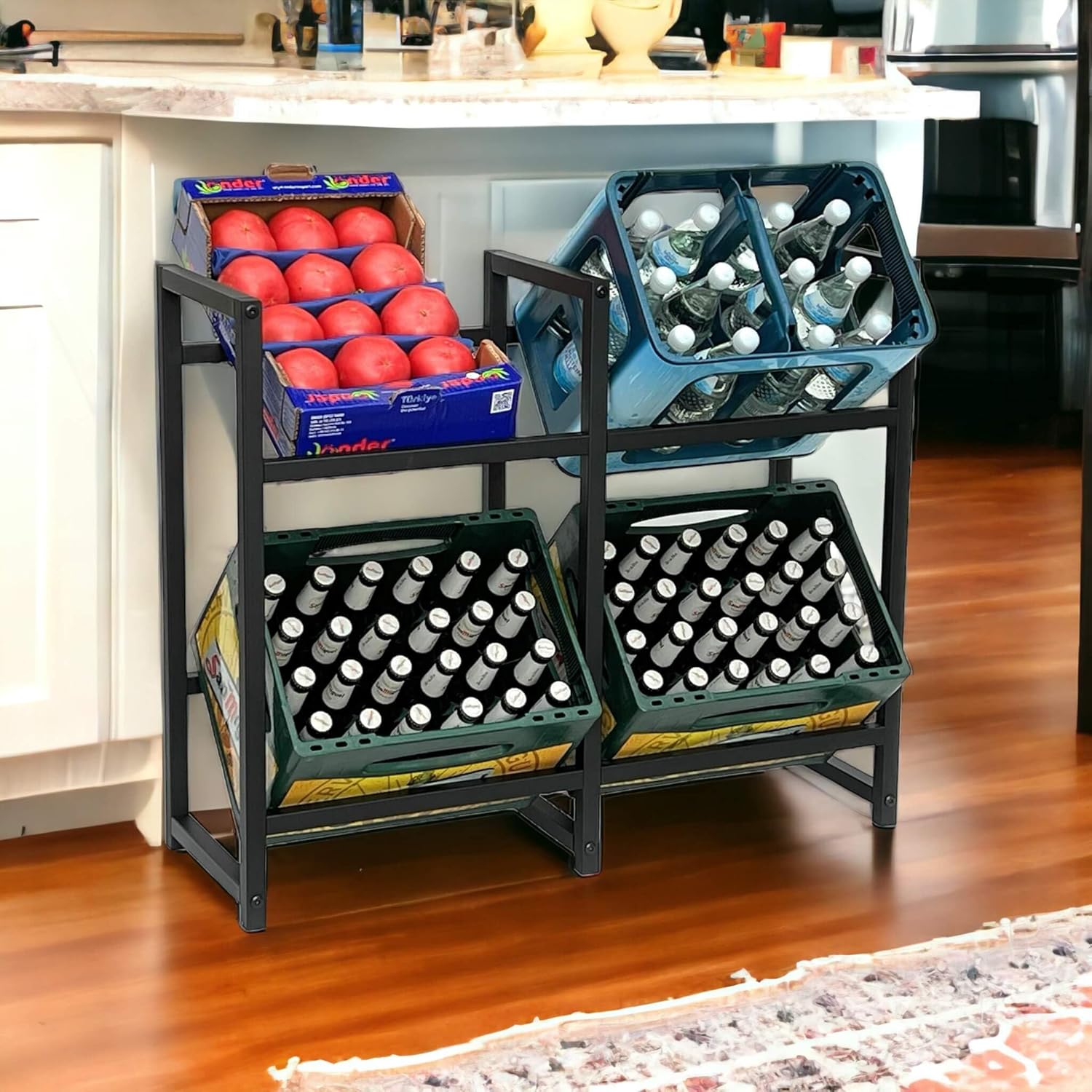 Double layer Drinks Crate Rack for 4 boxes, Drinks Crate Rack, Adjustable Feet