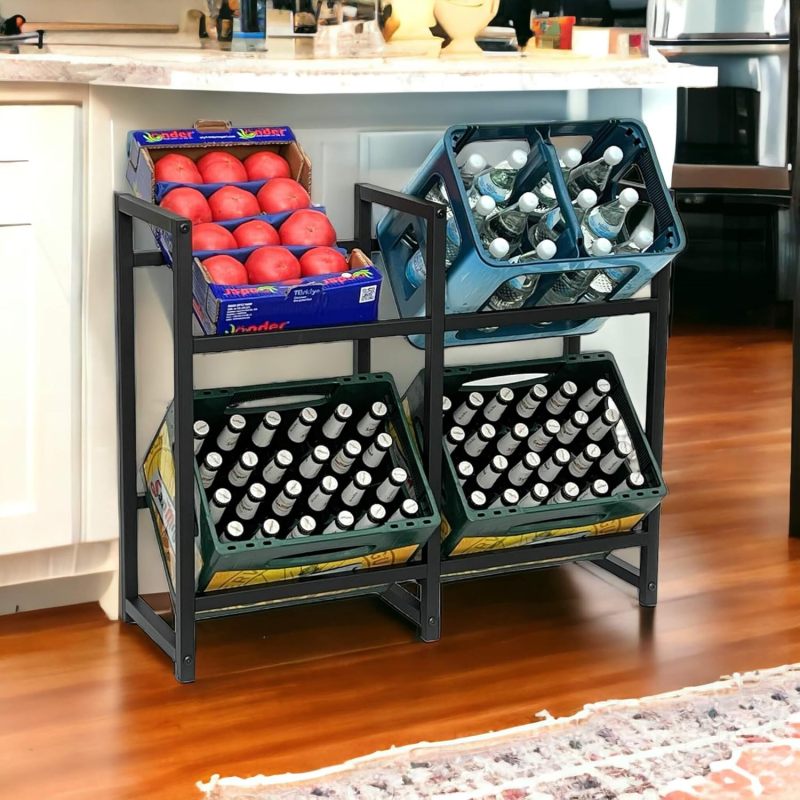 Double layer Drinks Crate Rack for 4 boxes, Drinks Crate Rack, Adjustable Feet