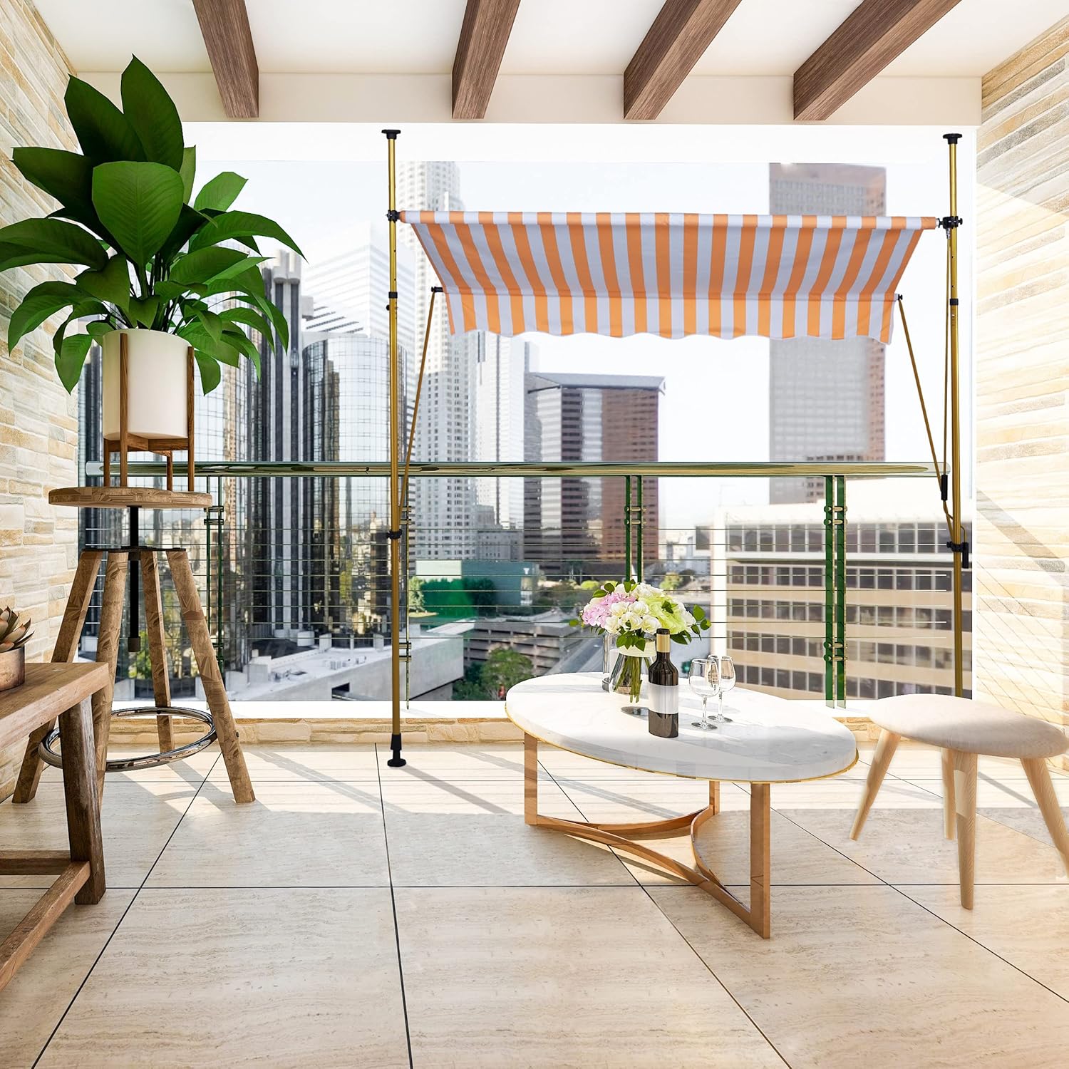 Height Adjustable Balcony Awning UV-Resistant Clamp Awning With Hand Crank