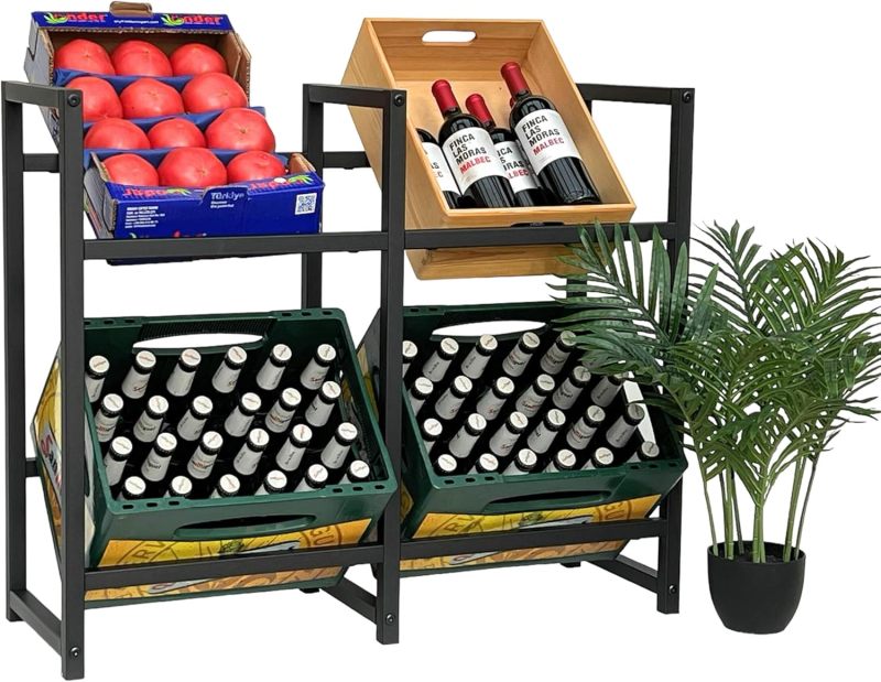 Double layer Drinks Crate Rack for 4 boxes, Drinks Crate Rack, Adjustable Feet