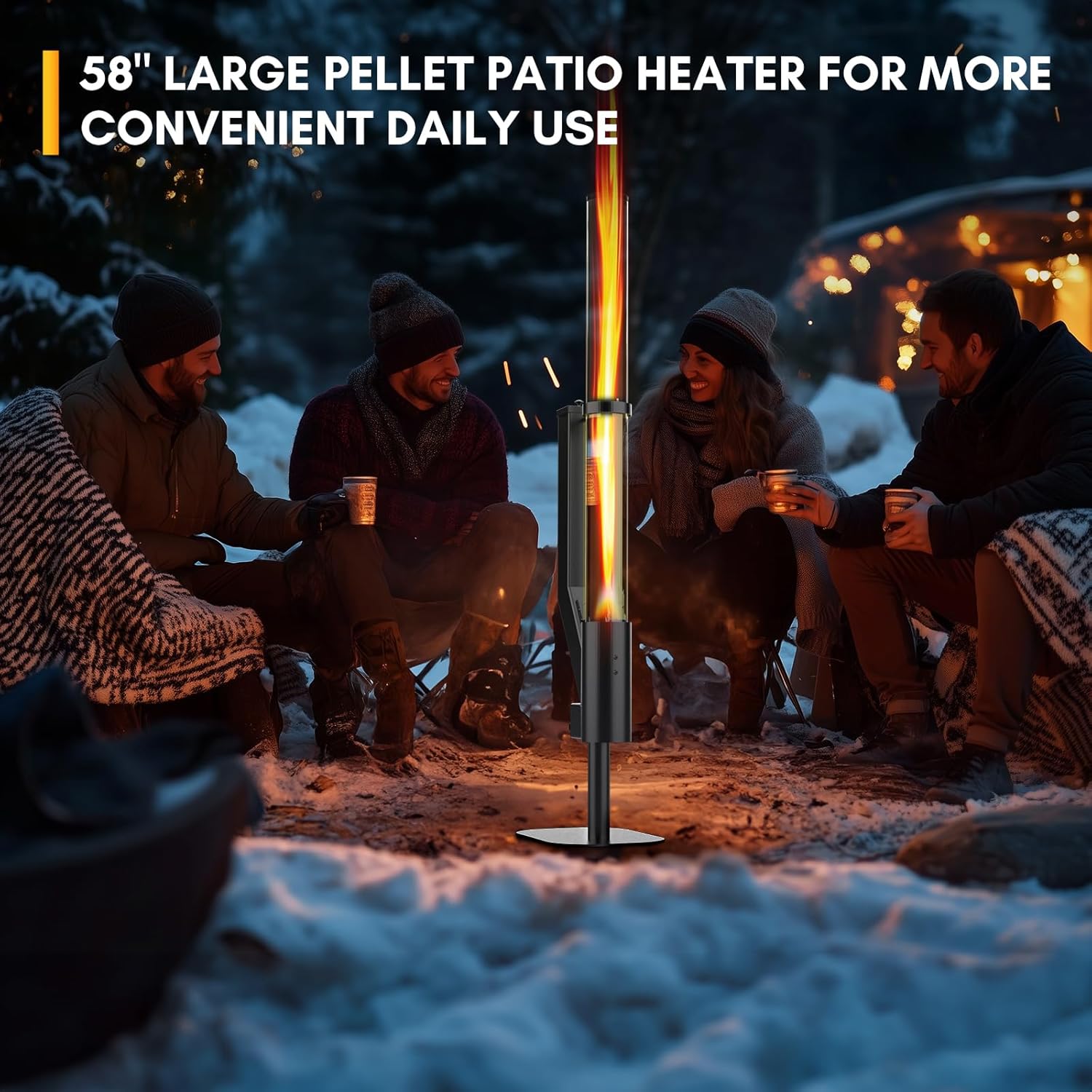 Patio Heater, Wood Pellets Stove - Pellet Fire Pit for Outdoor - Smokeless Flame Garden Fire Pit