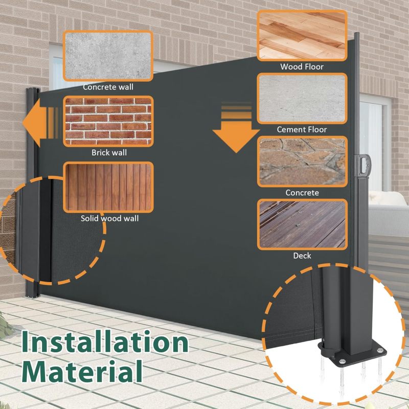 Side Awning Waterproof UV-Resistant Sun Protection Privacy Screen for Deck Porch Garden