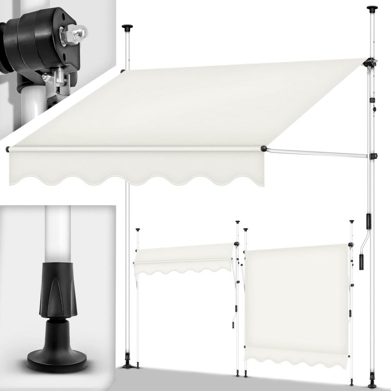 Balcony Awning Clamp Awning with Hand Crank UV-Resistant Water-Repellent Sun Protection